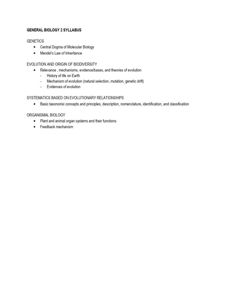 General Biology 2 Syllabus | PDF