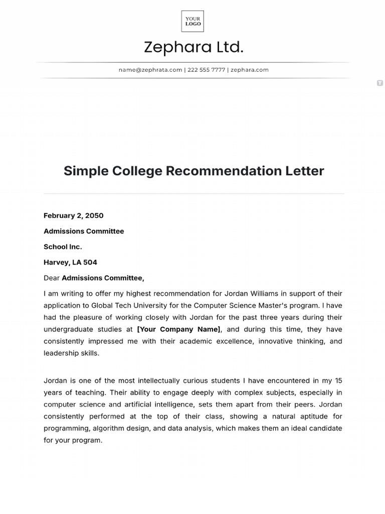 College Recommendation Letter Template | PDF
