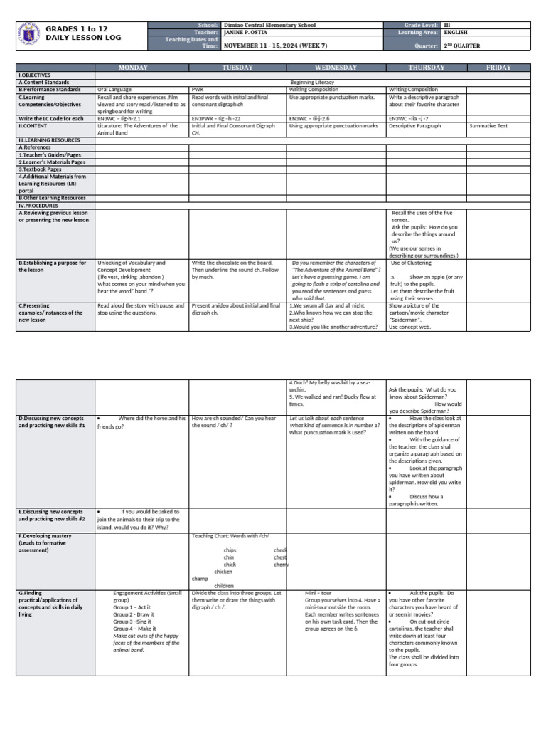 Grade 3 English Daily Lesson Plan | PDF | Learning | Linguistics