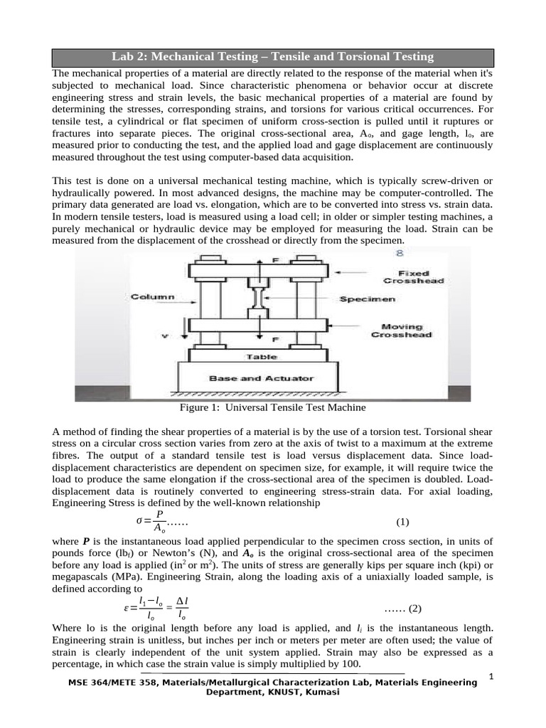 Lab 2 - Mechanical Testing - Tensile and Torsional Testing | PDF ...