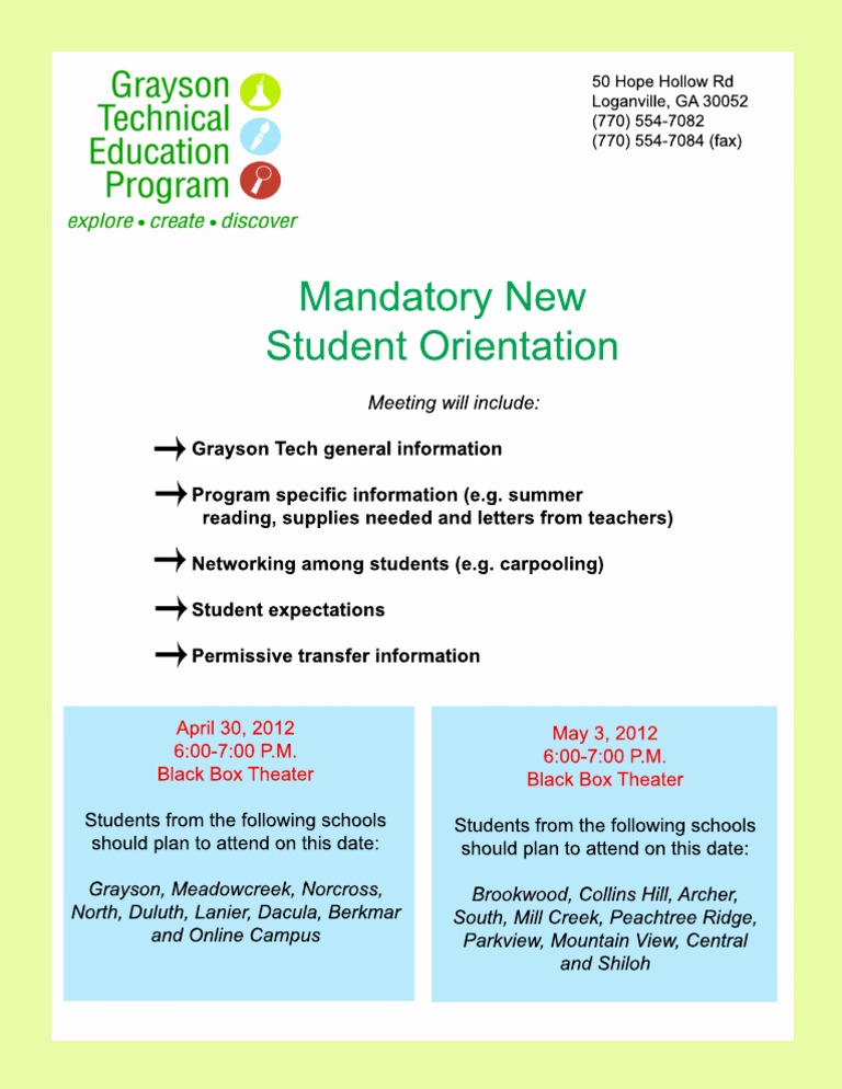 Grayson Tech New Student Orientation | PDF