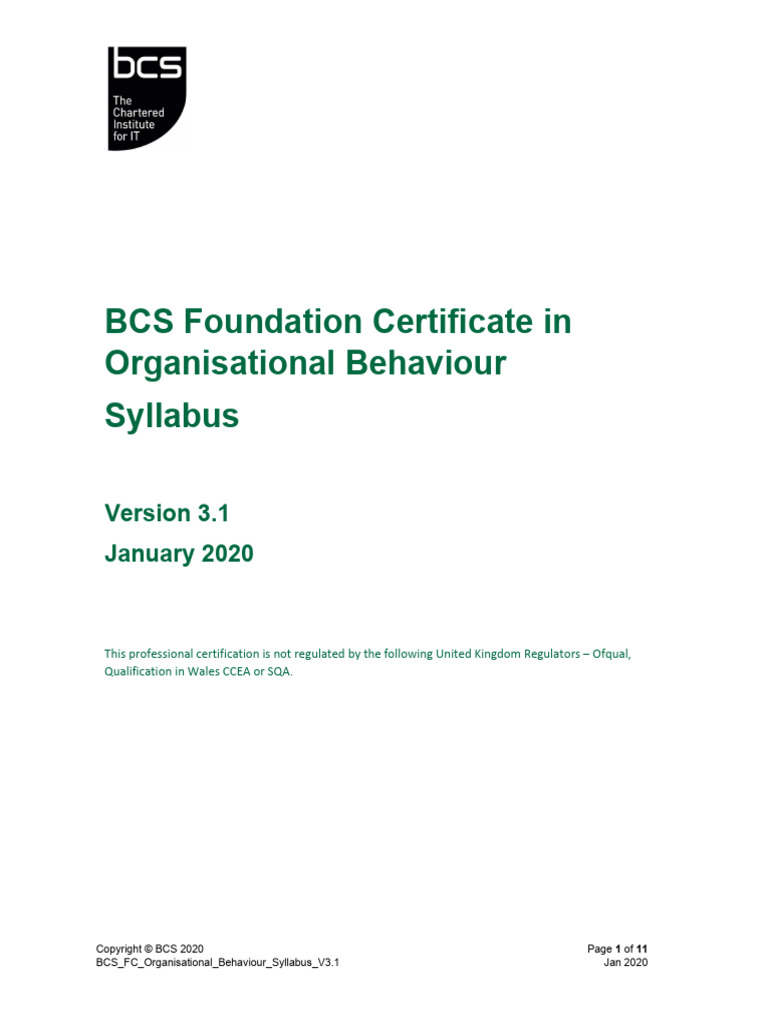 BCS Foundation Certificate Syllabus | PDF | Net Present Value ...