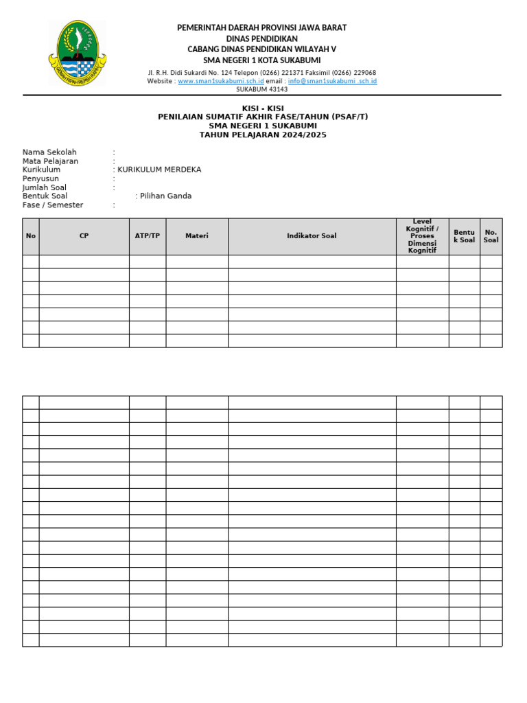 Kisi-Kisi Penilaian PSAF/T 2024/2025 | PDF