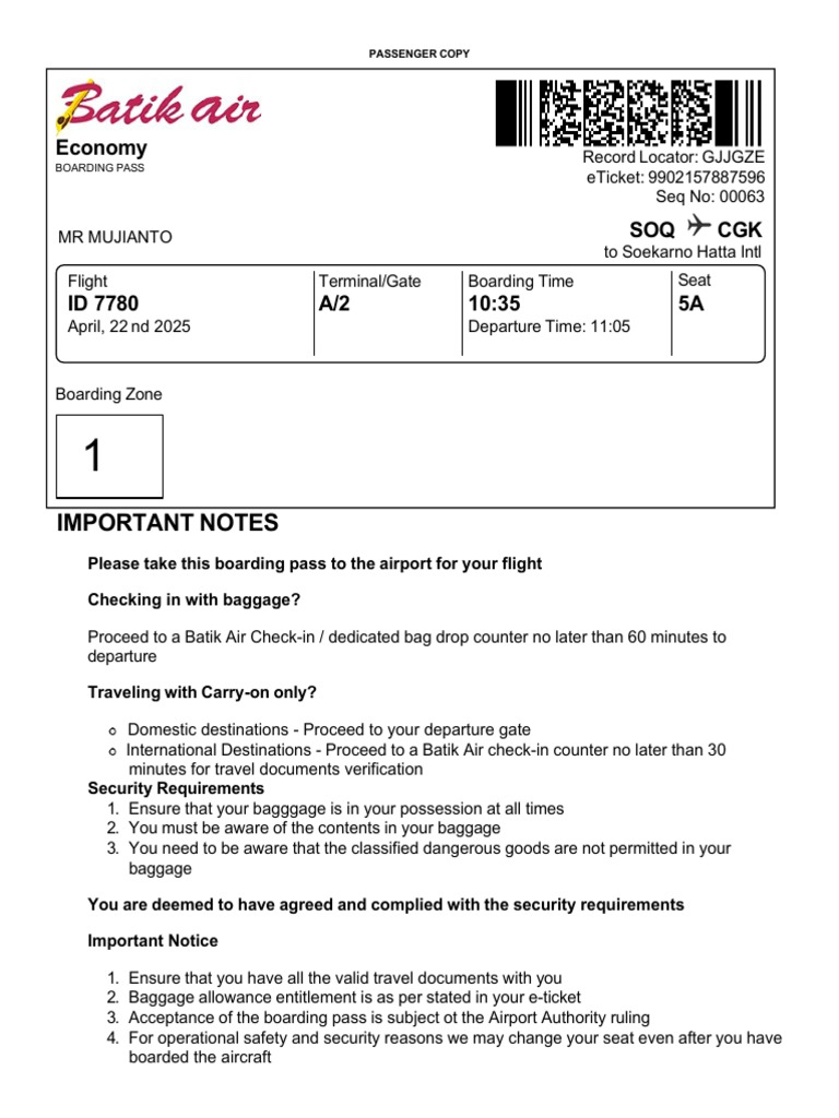 Boarding Pass for Flight ID 7780 | PDF | Aviation