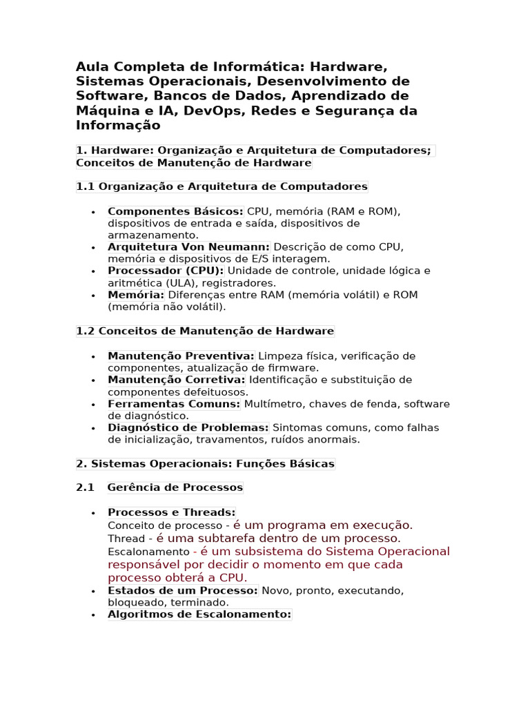 Aula Completa de Informática e Tecnologia | PDF | Aprendizado de ...