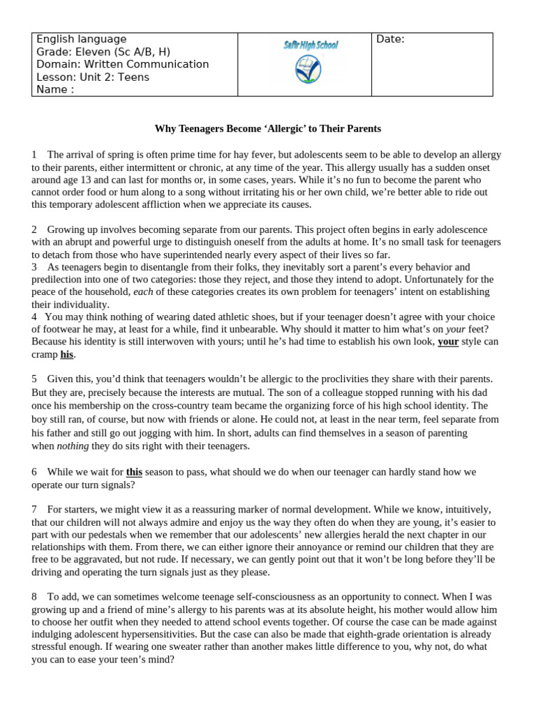 Teens | PDF | Adolescence | Allergy