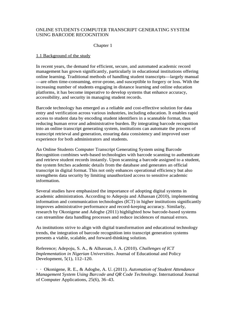Online Students Computer Transcript Generating Sys | PDF | Barcode ...