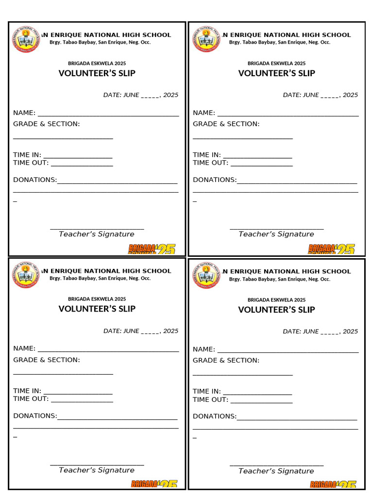 Brigada Eskwela Slip 2025 | PDF
