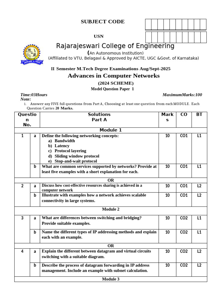 Advances in Computer Networks - Model QP May 2025 | PDF | Computer ...