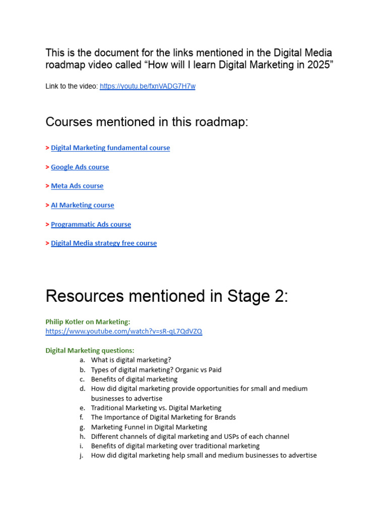 Digital Marketing Learning Roadmap 2025 | PDF | Marketing | Digital ...