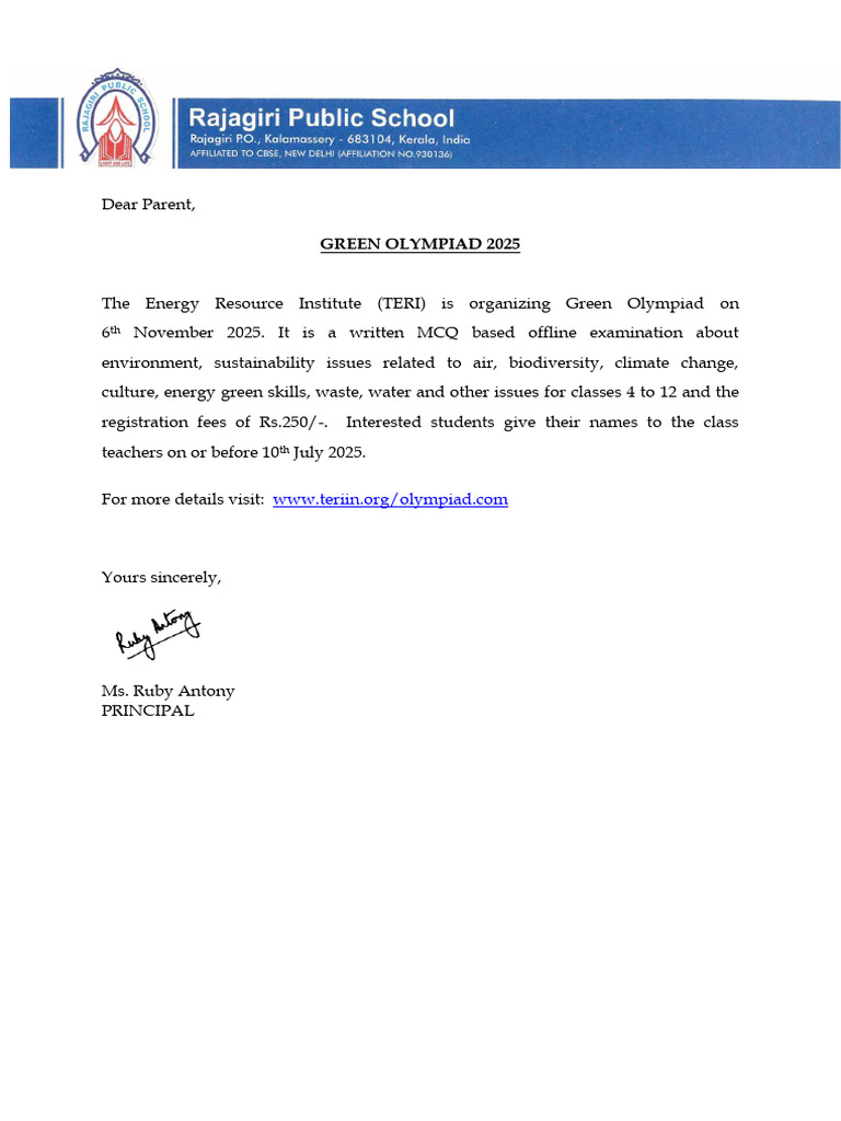 Green Olympiad 2025 Registration Details | PDF