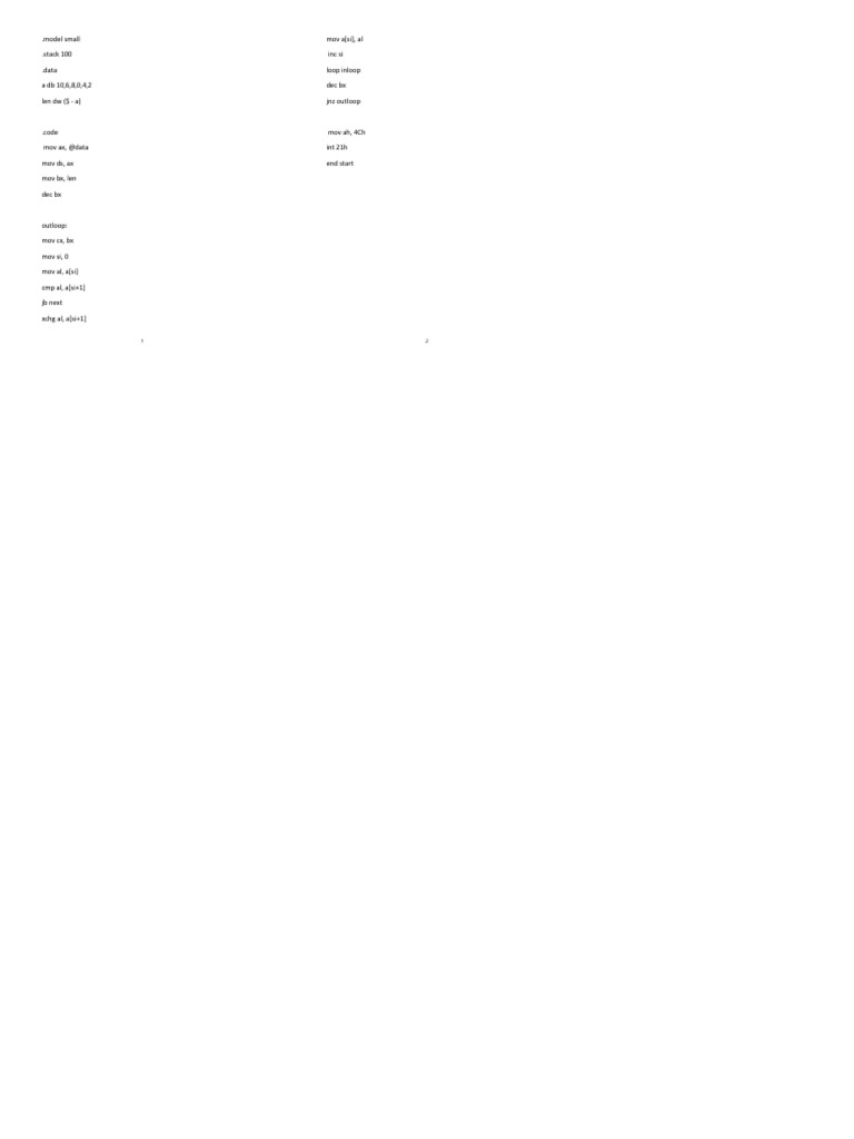 Assembly Code for Bubble Sort Algorithm | PDF