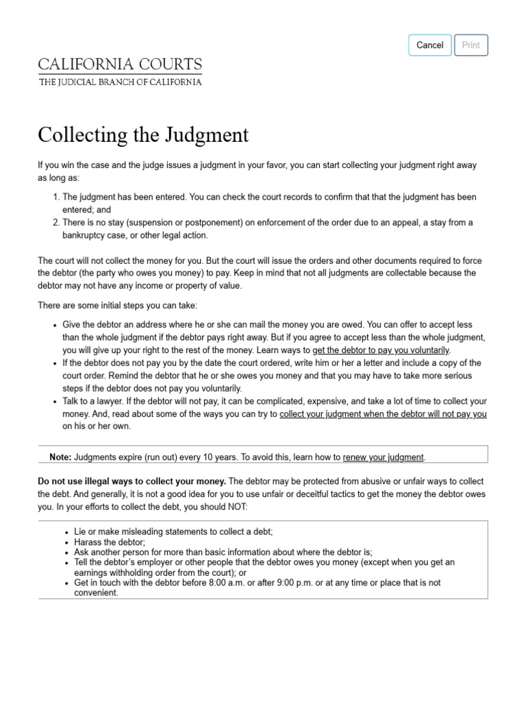 Collecting Your Court Judgment Guide | PDF | Judgment (Law) | Debtor
