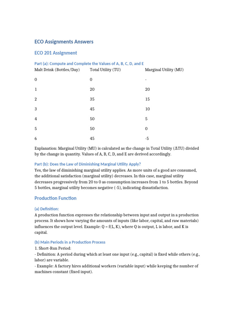 ECO Assignments: Utility & Production Analysis | PDF | Utility | Recession