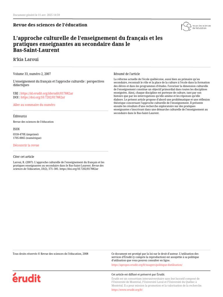 Approche culturelle en enseignement du français | PDF | Pédagogie ...
