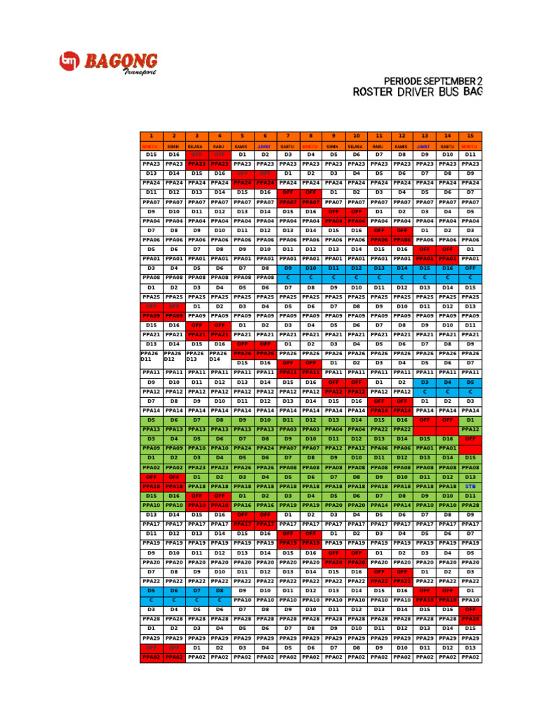 Roster Driver Bus September 2024 | PDF
