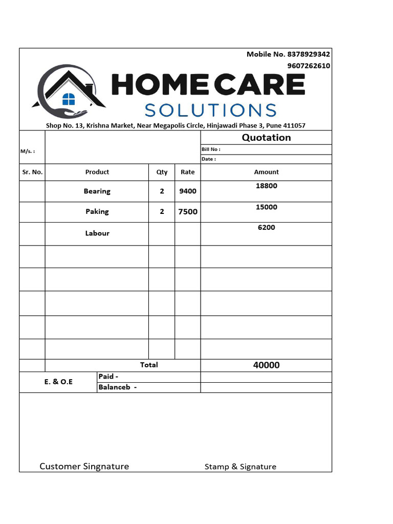 Home Care Solution STP Blower Quotation | PDF
