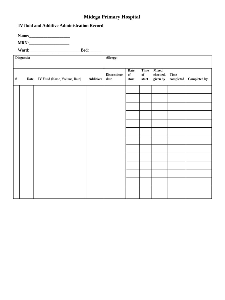 IV Fluid Administration Record Template | PDF