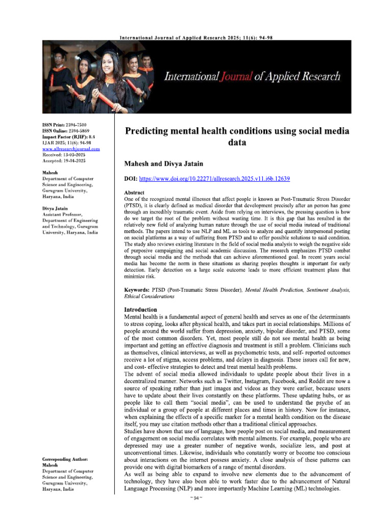 Predicting Mental Health Conditions Using Social Media Data | PDF