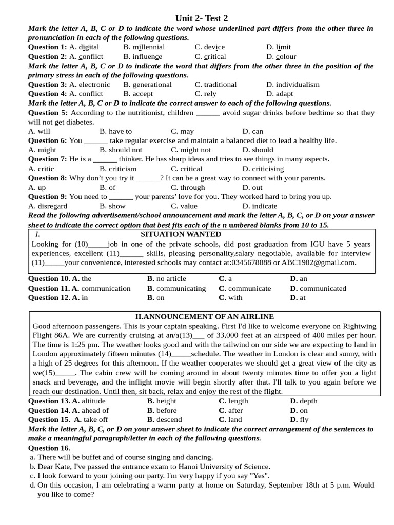 Unit 2-Test 2 | PDF | Nostalgia | Brand