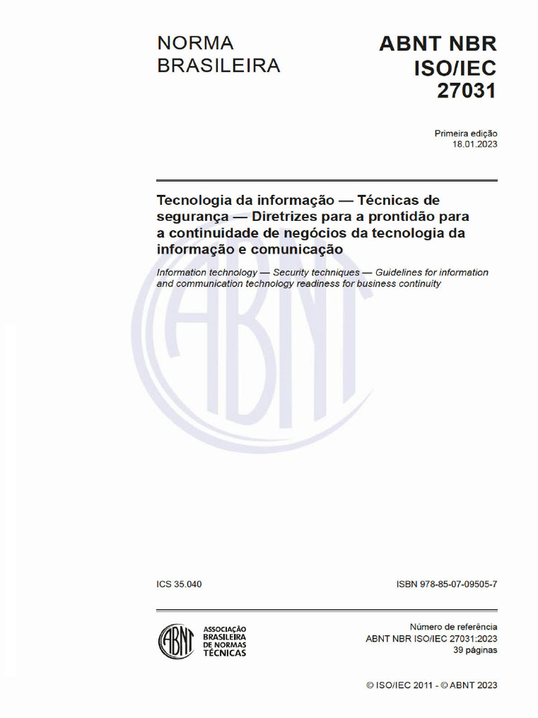 Abnt NBR Iso-Iec 27031 2023 | PDF