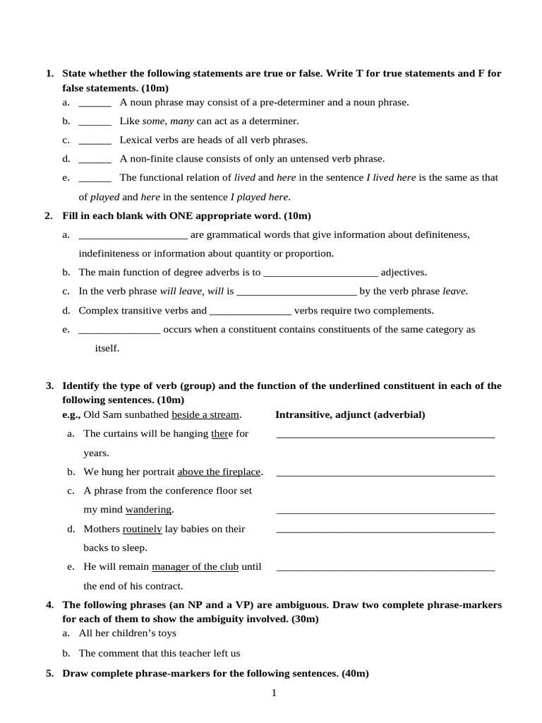 Grammar Exercises and Phrase Analysis | PDF | Phrase | Verb