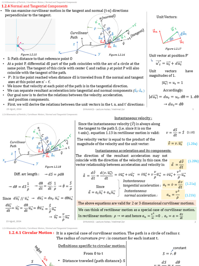 Dynamics Normal And Tangential Components Pdf Acceleration