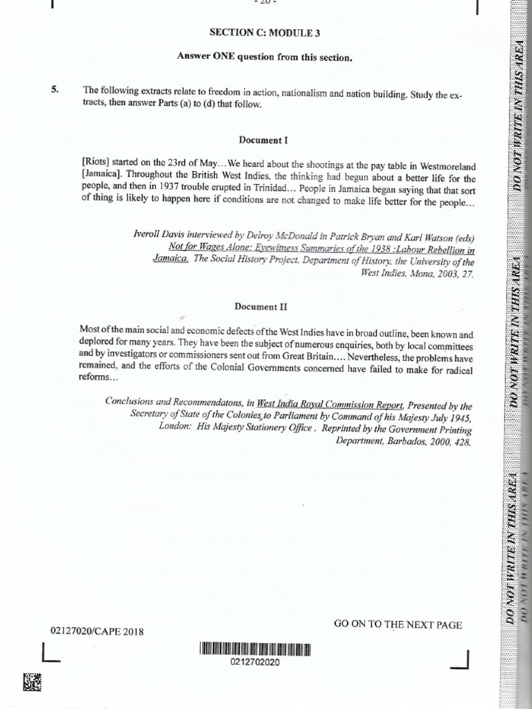 Cape Unit 1 Past Paper Question Popular Protest | PDF