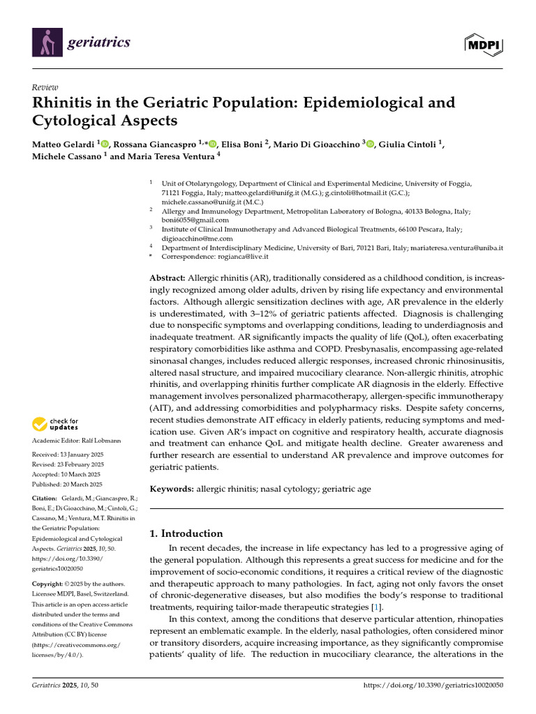 Rhinitis in Elderly: Epidemiology & Cytology | PDF | Allergy | Allergen