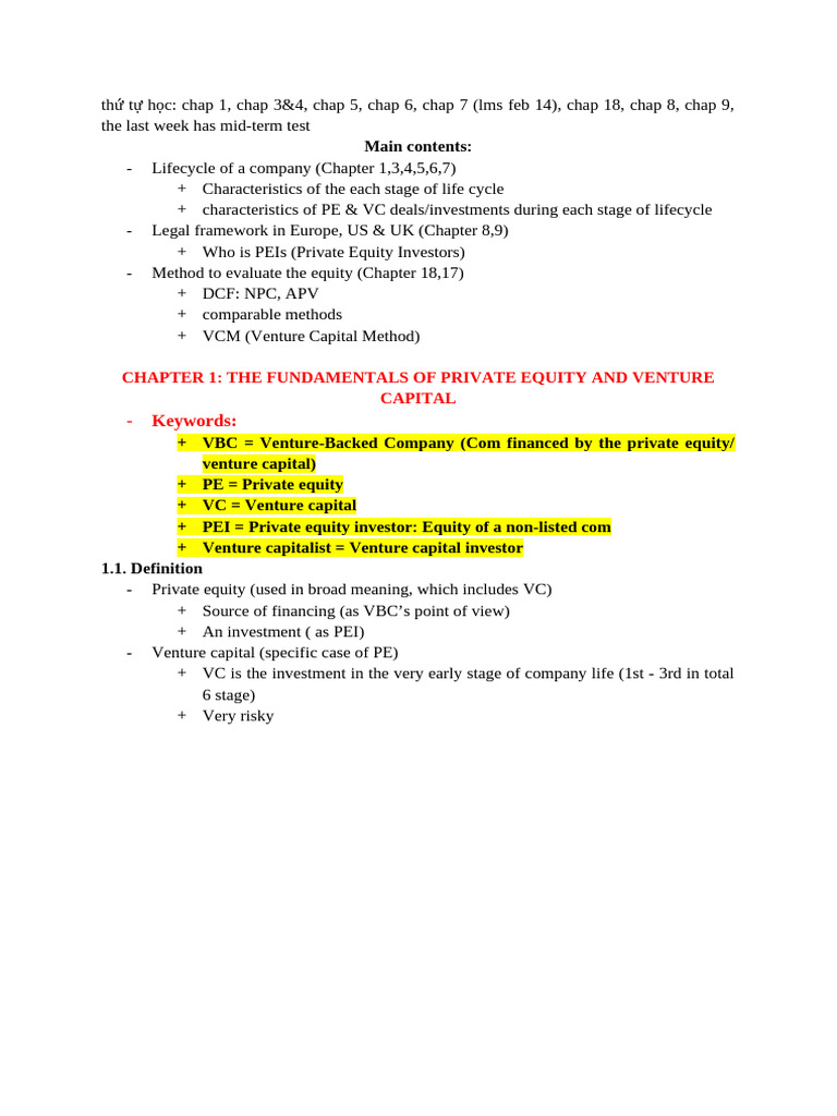 Private Equity and Venture Capital Overview | PDF | Discounted Cash ...