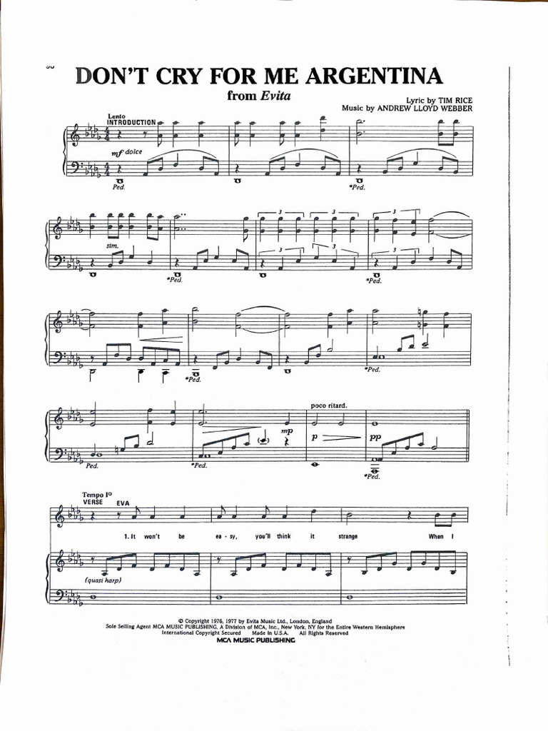 "Don't Cry for Me Argentina Lyrics" | PDF | Musical Theatre | Song ...