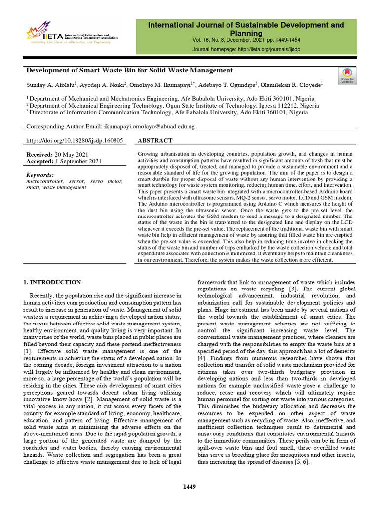 Development of Smart Waste Bin For Solid | PDF | Internet Of Things ...