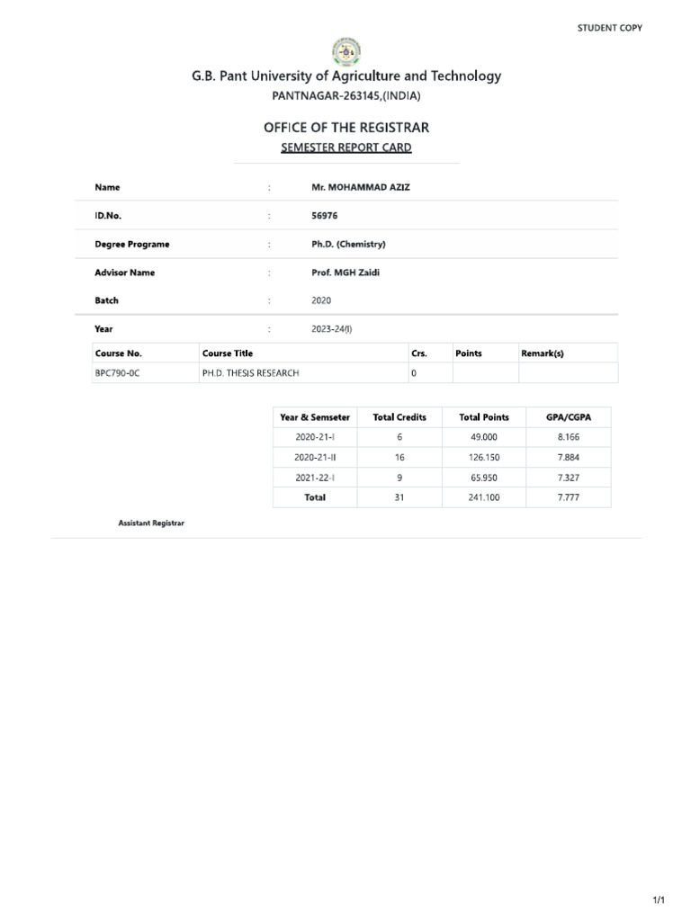 Aziz Report Card | PDF