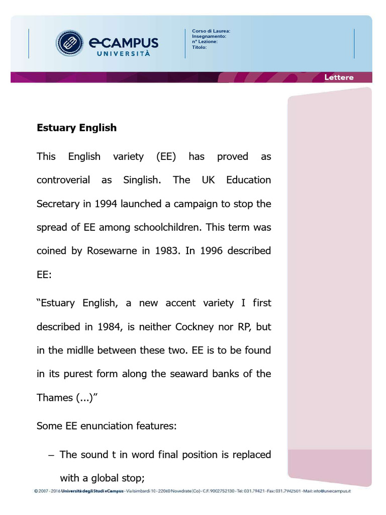 Understanding Estuary English Features | PDF | Linguistics | Syntax