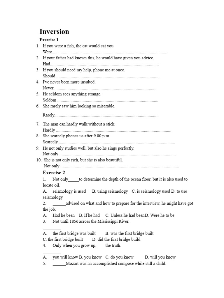 Inversion Exercises for English Grammar | PDF