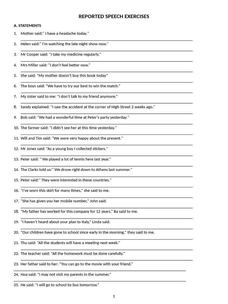 Reported Speech Practice Exercises | PDF