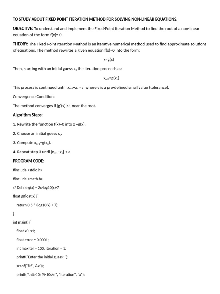 To Study About Fixed Point Iteration Method For Solving Non | PDF