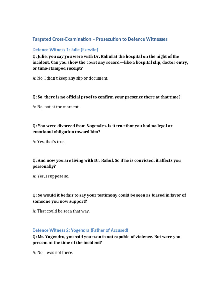 Cross-Examination of Defence Witnesses | PDF