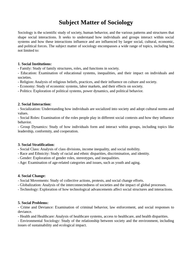 Overview of Sociology's Key Concepts | PDF | Sociology | Society