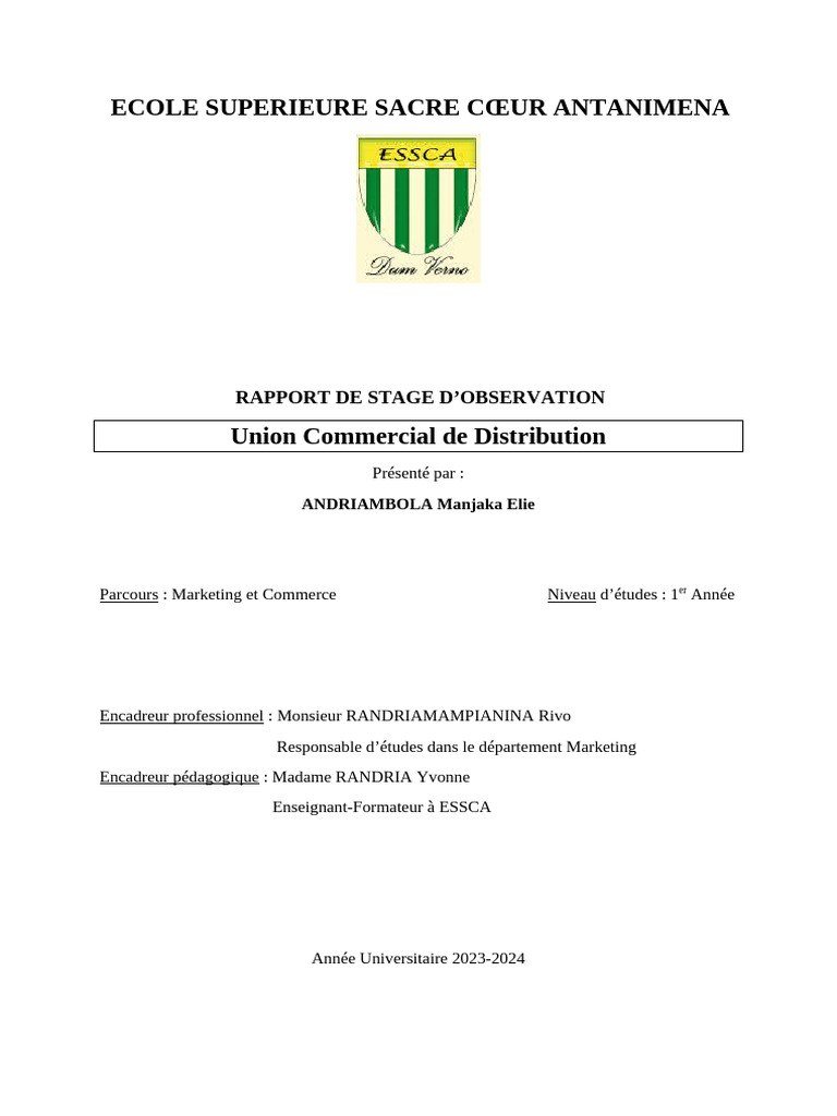 Rapport de Stage chez UCODIS | PDF | Commercialisation | Marque