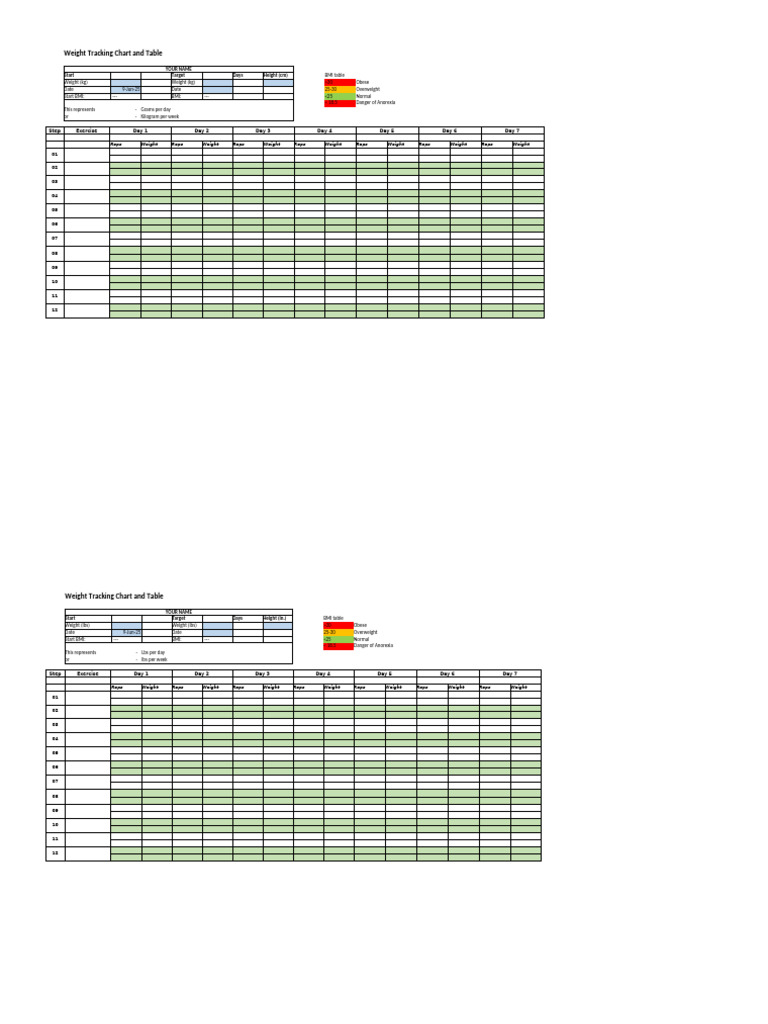 BMI and Weight Tracking Guide | PDF | Body Mass Index | Overweight