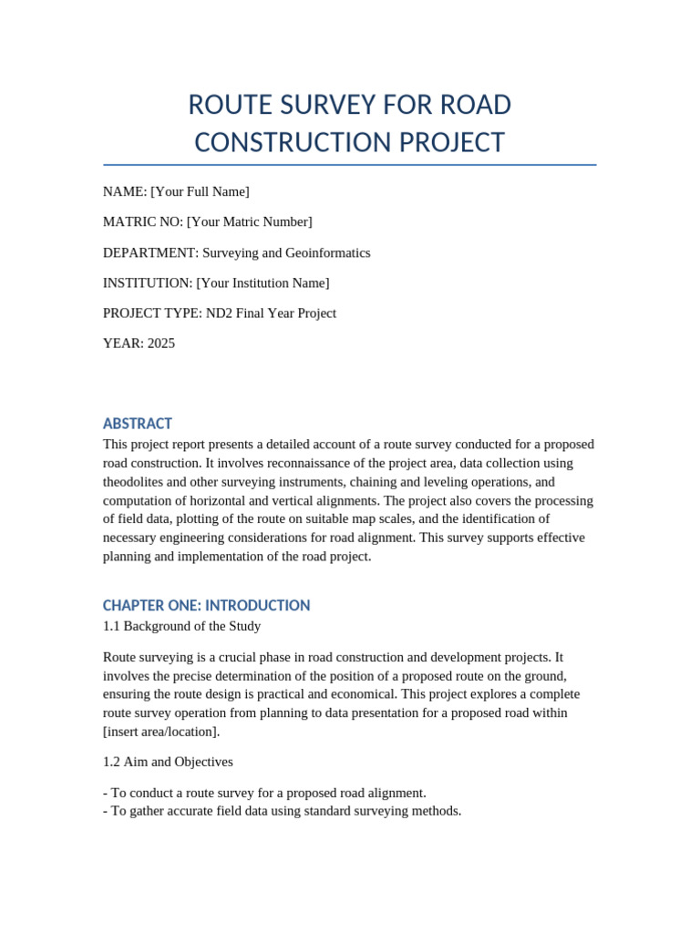 Route Survey Report for Road Project | PDF
