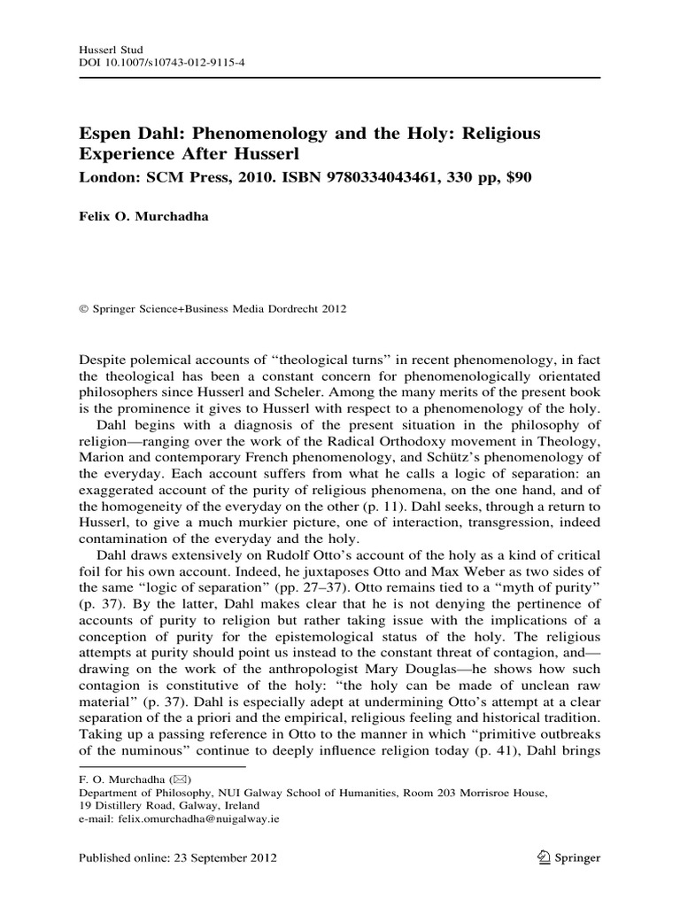 Phenomenology of the Holy in Religion | PDF | Edmund Husserl ...