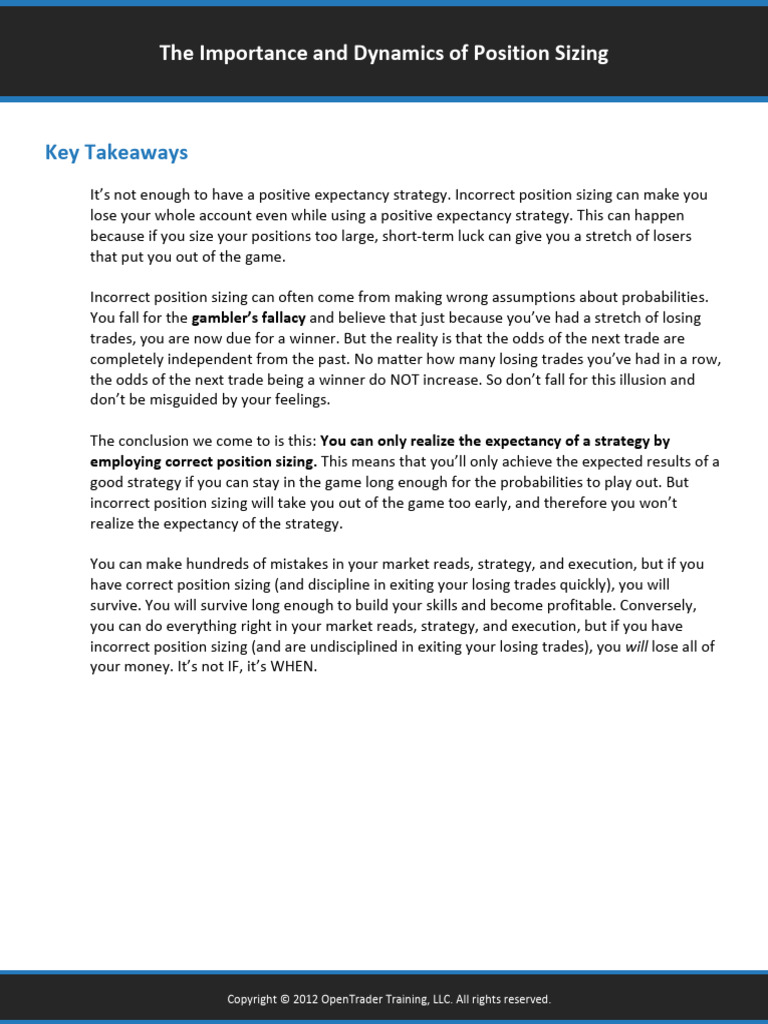 Importance of Position Sizing in Trading | PDF