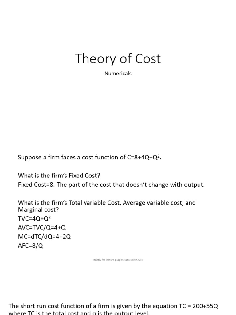 Cost Function Analysis and Solutions | PDF | Marginal Cost | Economics