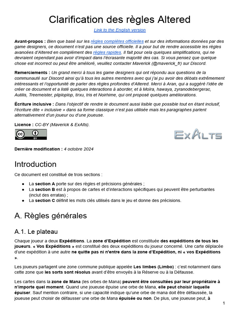 Règles avancées d'Altered TCG | PDF