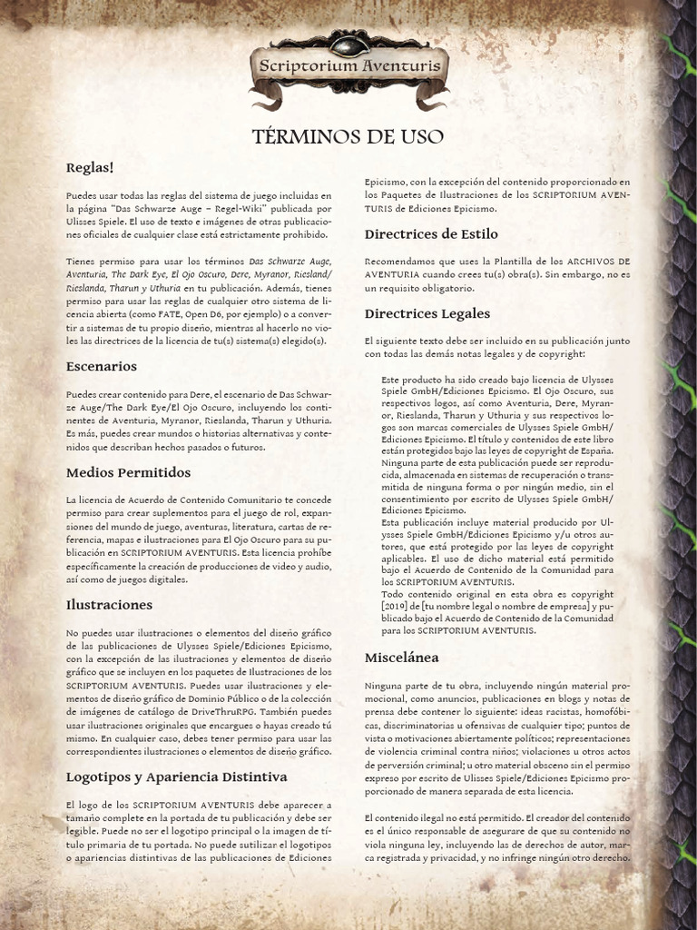Términos de Uso para Scriptorium Aventuris | PDF | Derechos de autor