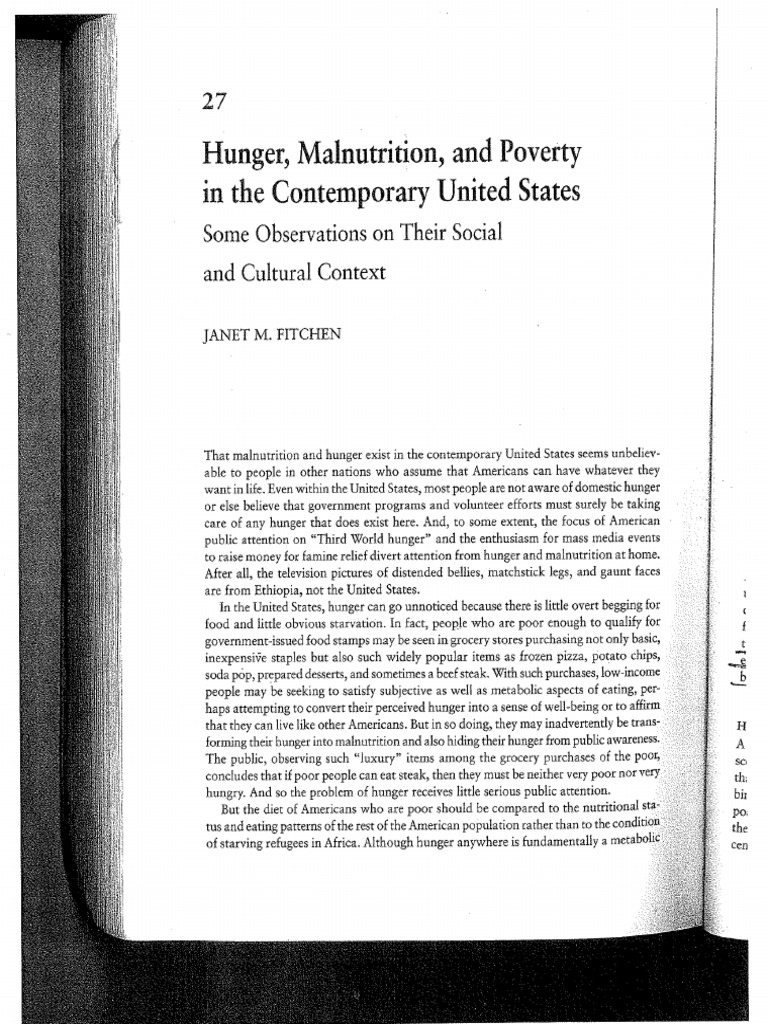 Fitchen - Hunger, Malnutrition and Poverty | PDF