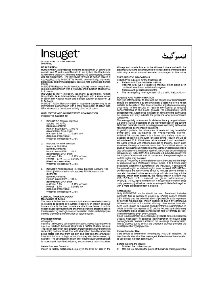 INSUGET 70/30 Insulin Overview | PDF | Insulin | Diabetes