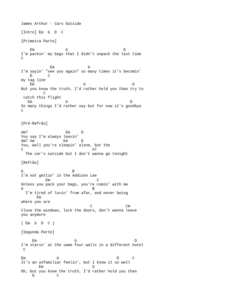 James Arthur - Cars Outside Lyrics | PDF